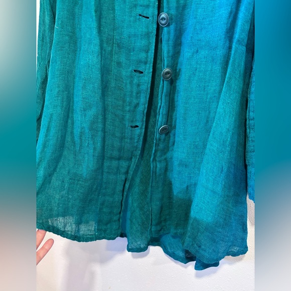 FLAX Linen Button Front Tunic Blouse Teal Green M Relaxed Fit - Picture 4 of 7